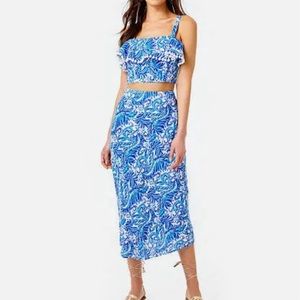 NEW Lilly Pulitzer 2 PC GRETNA SET Baha Blue Bird Is The Word Top Skirt 16